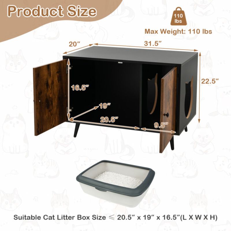Industrial Cat Litter Box Enclosure with Divider and Cat-Shaped Entries