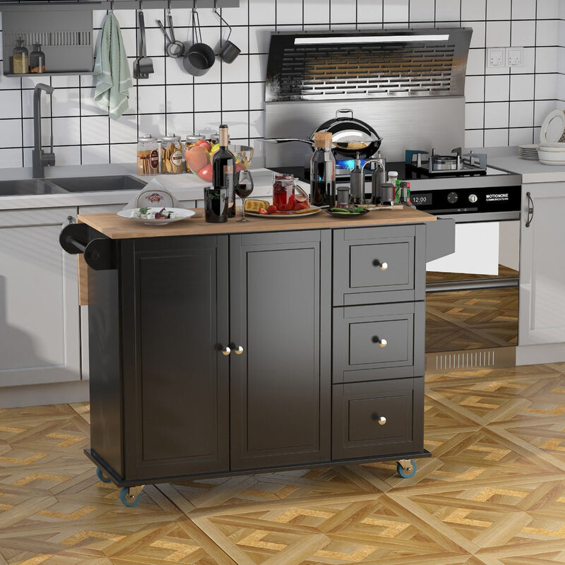 Black Culinary Aid: Kitchen Island Cart with Versatile Storage