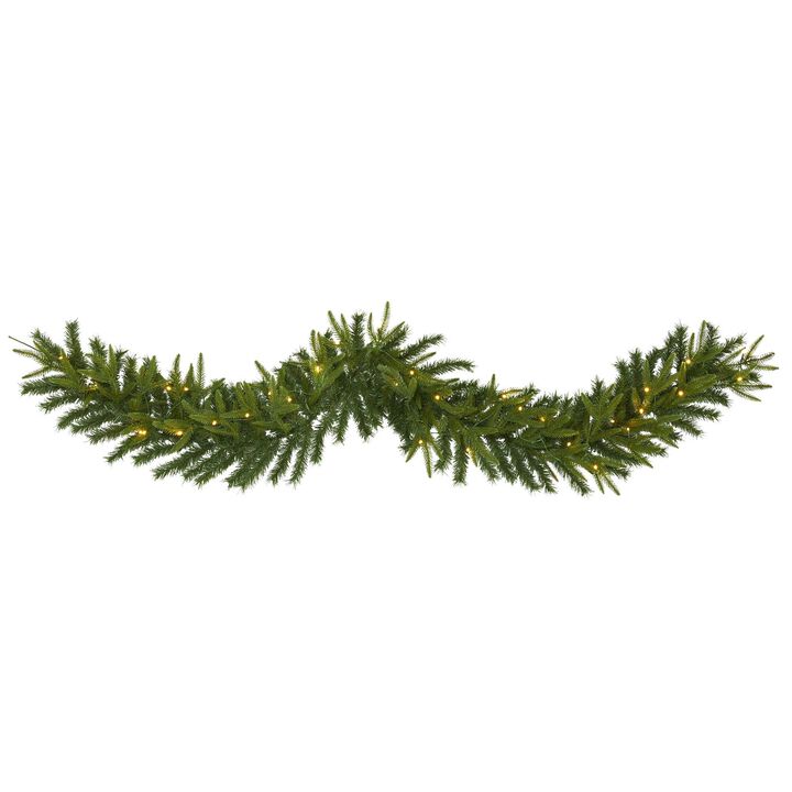 Nearly Natural 6-ft Green Pine Artificial Christmas Garland with 35 Clear LED Lights