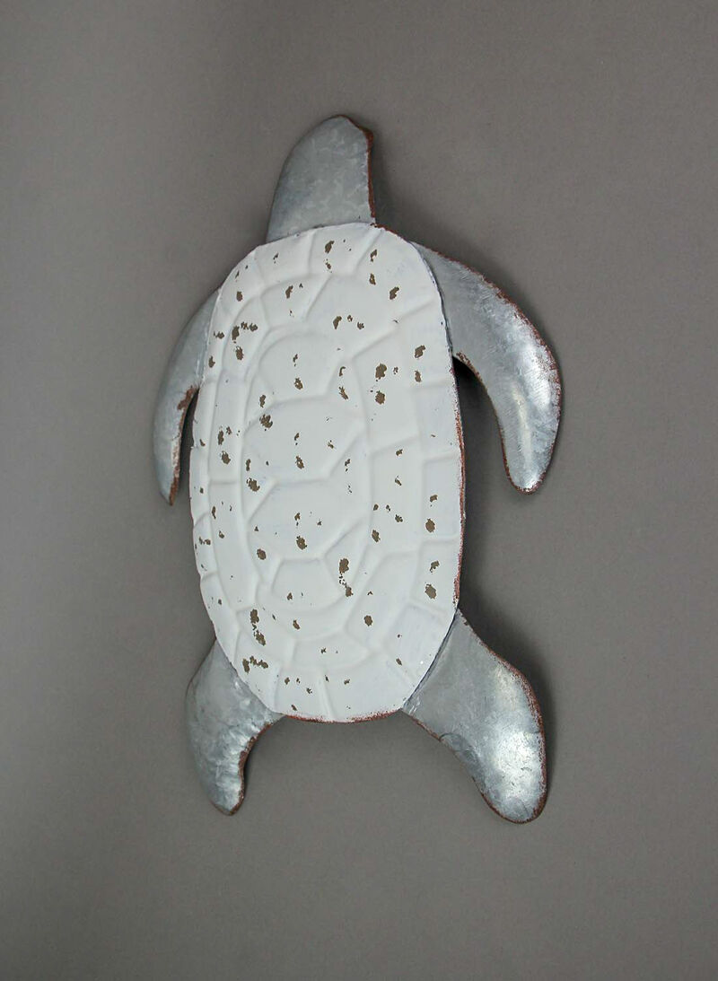 Galvanized Zinc Finish Metal Sea Turtle Wall Hanging With Painted Shell image number 1