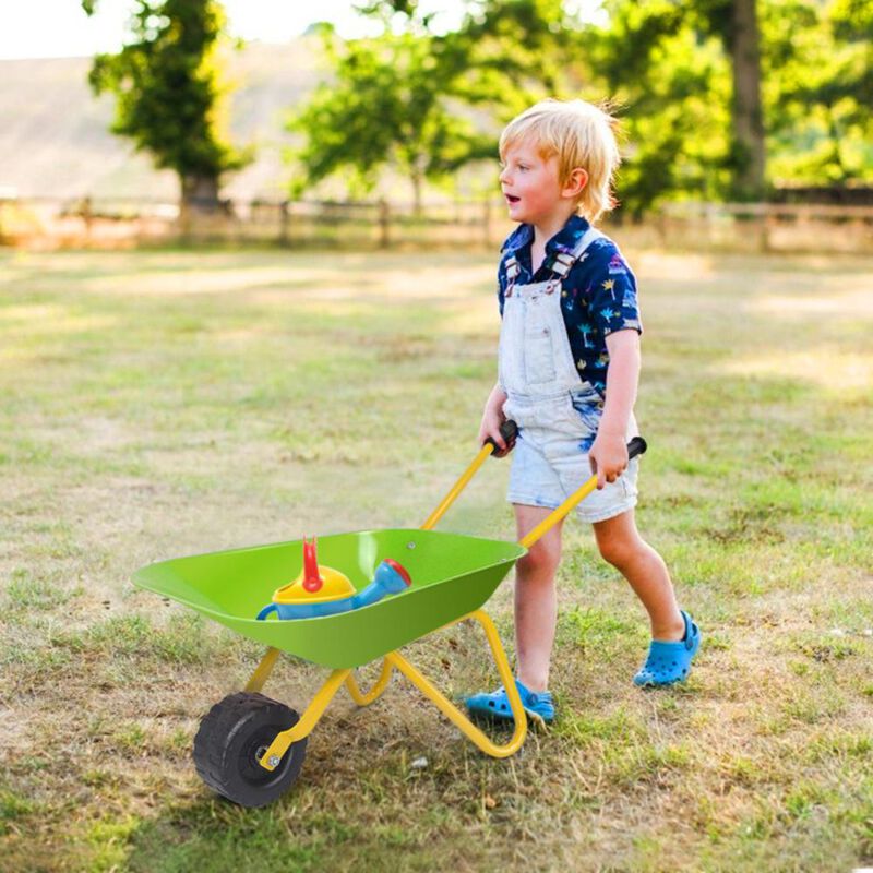 Hivvago Outdoor Garden Backyard Play Toy Kids Metal Wheelbarrow