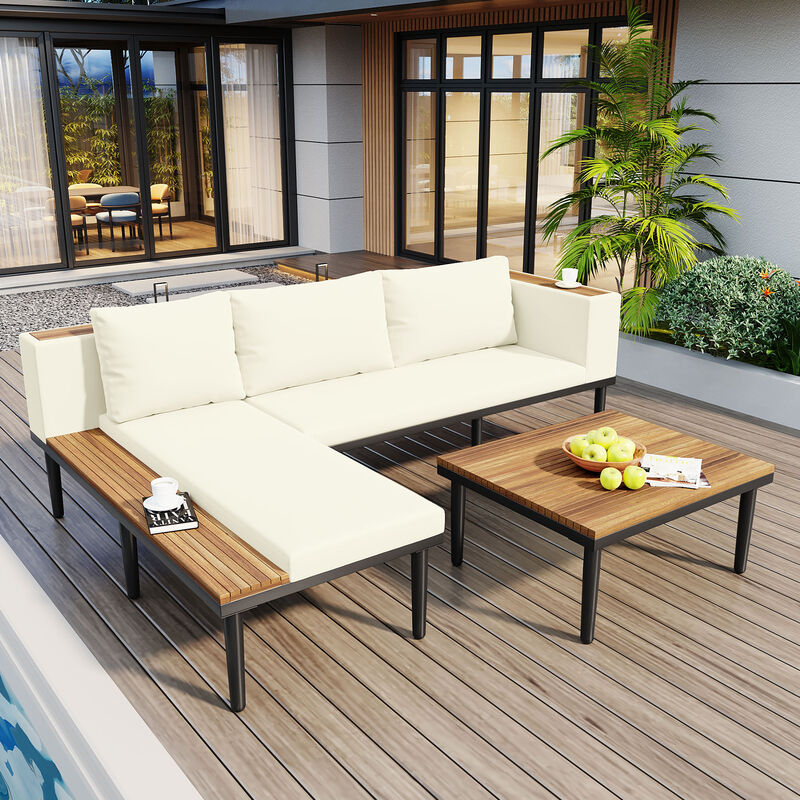 Whisen Modern Outdoor Sofa Set with Coffee Table & Side Table image number 1