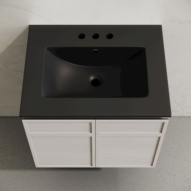 24" Wall-Mounted Bathroom Vanity in White Oak, Black 3-Hole Centerset Sink Top image number 2