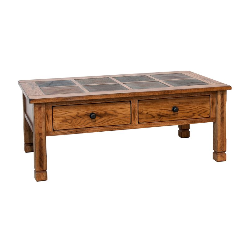 Marv Coffee Table, 2 Drawers, 49 Inch Rectangular w Brown Slate Inlay