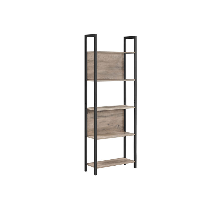 Modern 5-Tier Bookcase with Metal Frame &ndash; Open Shelf Storage Rack for Books, Decor and Plants