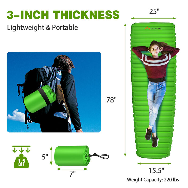 3 Inch Thick Inflatable Waterproof Camping Sleeping Pad