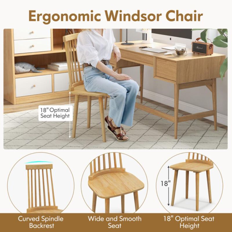 Hivvago Windsor Dining Chairs Set of 2 with High Spindle Back and Natural Rubber Wood Legs for Dining Room Living Room