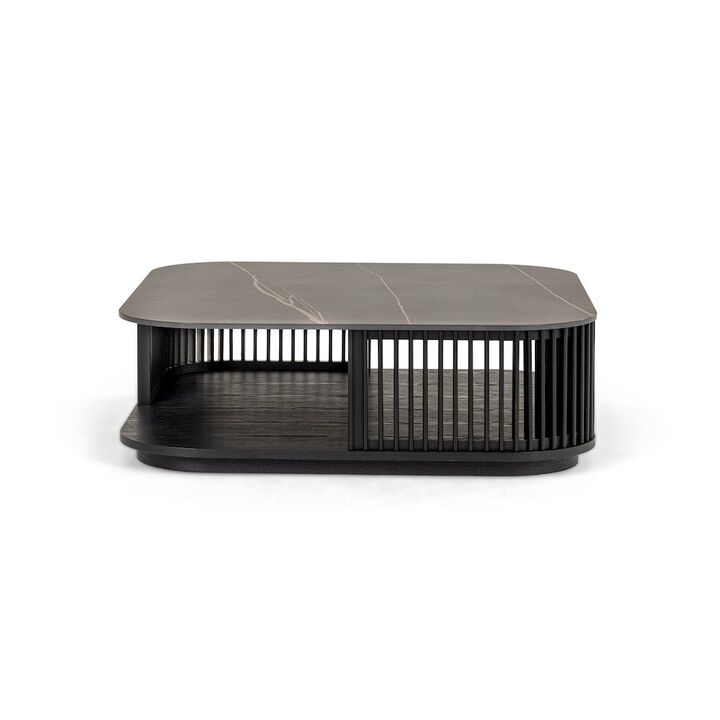 Modrest Chip - Modern Black Ceramic + Black Ash Square Coffee Table