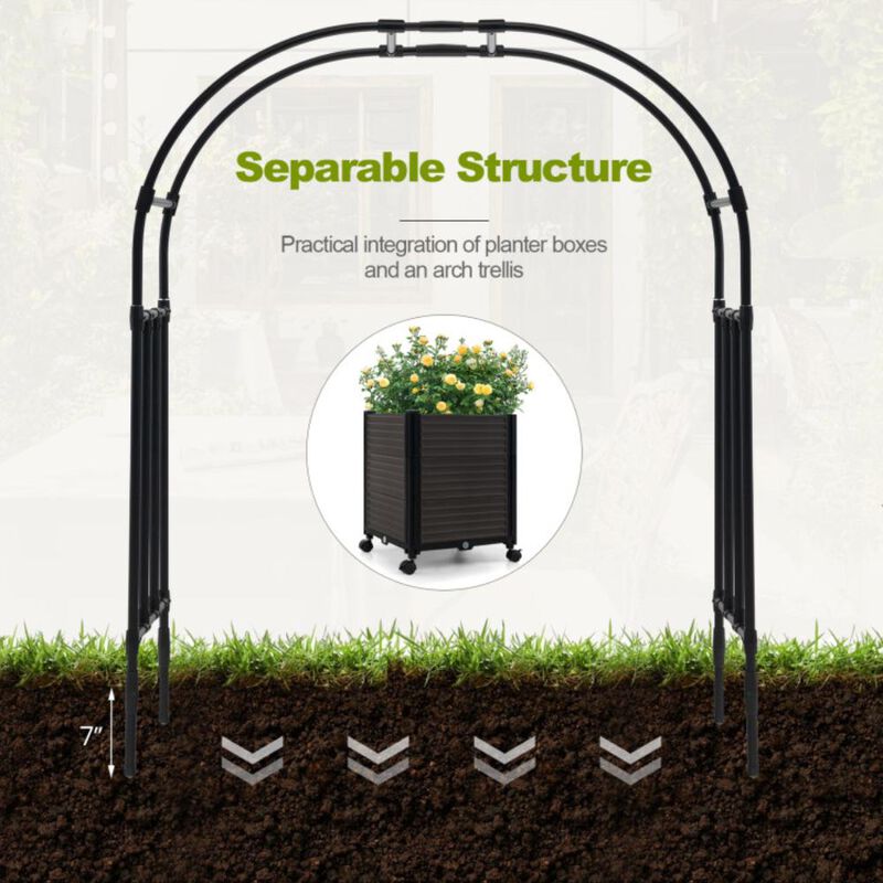 Hivvago 6.6 Feet Garden Arch Trellis with 2 Planter Boxes and Lockable Wheels