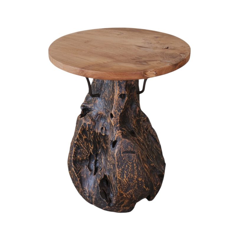 HomeRoots 24" Natural and Smoky Black Distressed Reclaimed Wood Round Pedestal End Table image number 2