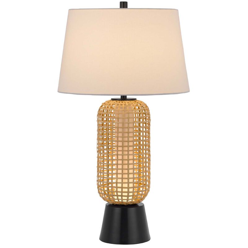 Table Lamp with LED Light, White Shade, Modern Brown Wicker, 30 Inch image number 2