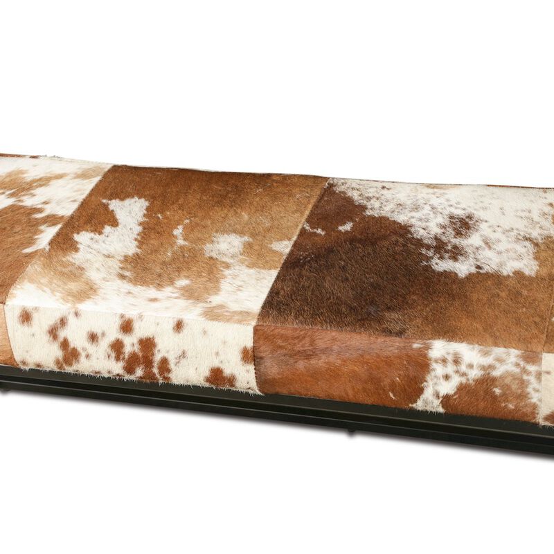 World Interiors Melbourne 54in Iron and Brown Cowhide Leather Bench image number 1