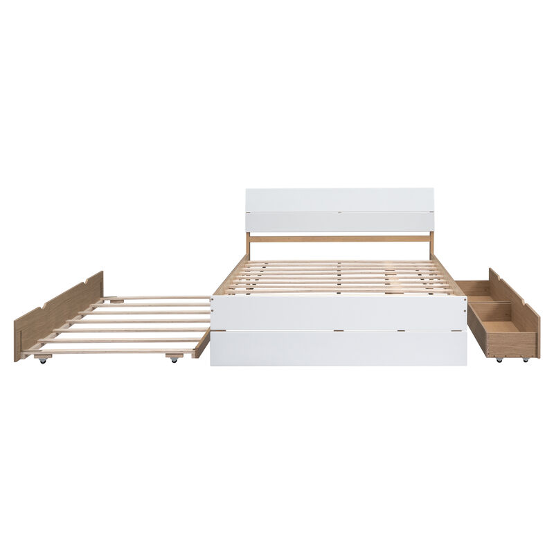 Whisen Modern Full Bed Frame With Twin Size Trundle And 2 Drawers