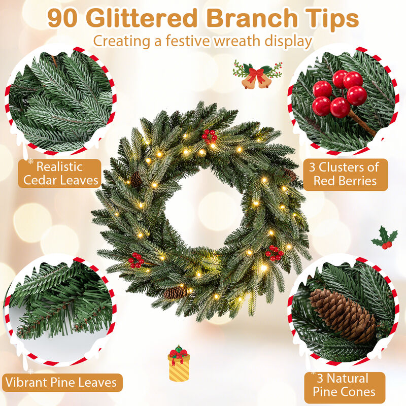 Artificial Christmas Wreath Set of 2 with Pre Lit Lights and Frosted Branch Tips-Green image number 5