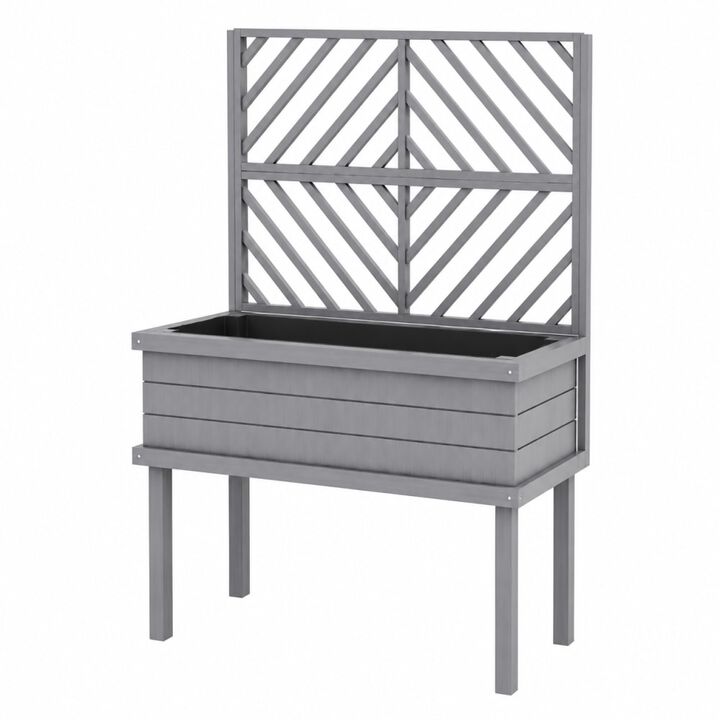 WOW PIONEER Elevated Wood Raised Garden Bed with Trellis for Climbing Plants, Drainage Holes and Legs for Outdoor Backyard Gardening