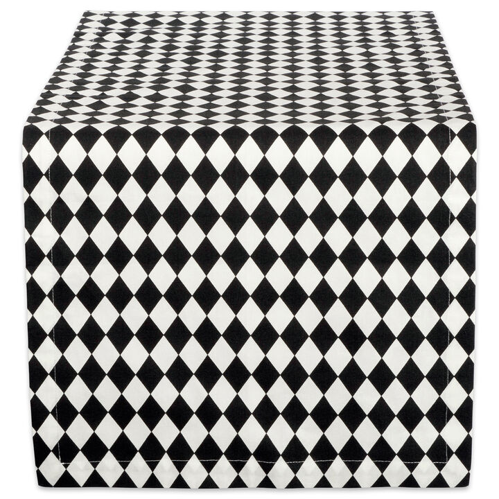 72" x 14" Black and White Harelquin Print Table Runner