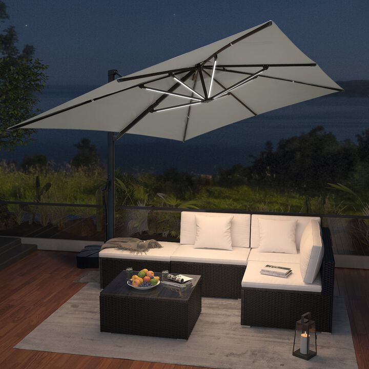 MONDAWE 13ft Patio Double Top Bright Umbrella Removable LED With Base Stand Included, Beige