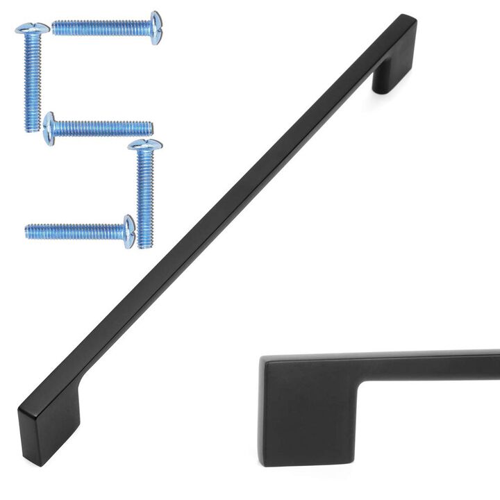 KOOFIZO Wide Foot Cabinet Bar Pull - Black Modern Solid Handle, 8.8 Inch/224mm Screw Spacing, Pack of 5 for Kitchen Cupboard Doo