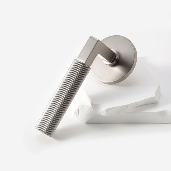 Mila Modern Linear Double Dummy Interior Door Handle with Round Rosette and Concealed Screws