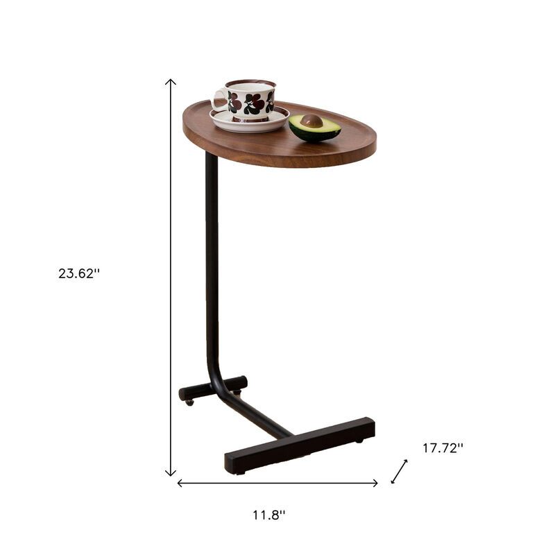 HomeRoots Set of Two Brown and Black Wood and Metal Oval End Tables image number 5