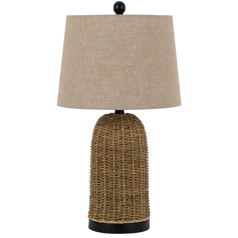 Table Lamp, Brown Drum Shade and Corn Leaf Wicker Woven Base, 24 Inch image number 0