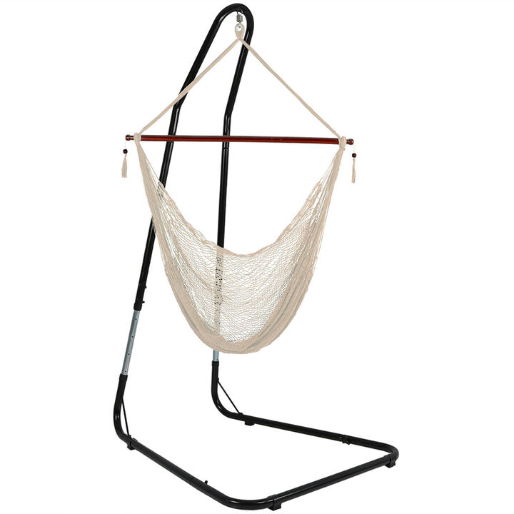 Sunnydaze Extra Large Rope Hammock Chair with Adjustable Stand - Cream
