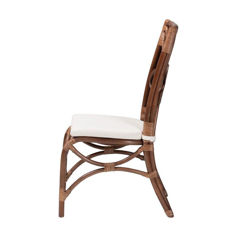bali & pari Brama Natural Rattan Dining Chair with Decorative Backrest and Cushioned Seat, Boho Coastal Style Seating for Dining Room or Kitchen
