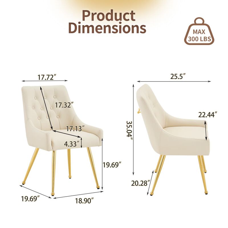 Set of 2 Faux Leather Dining Chairs Diamond Tufted Open Back Side Chairs with Metal Handle Spring and Foam Cushioned Accent Chairs image number 2