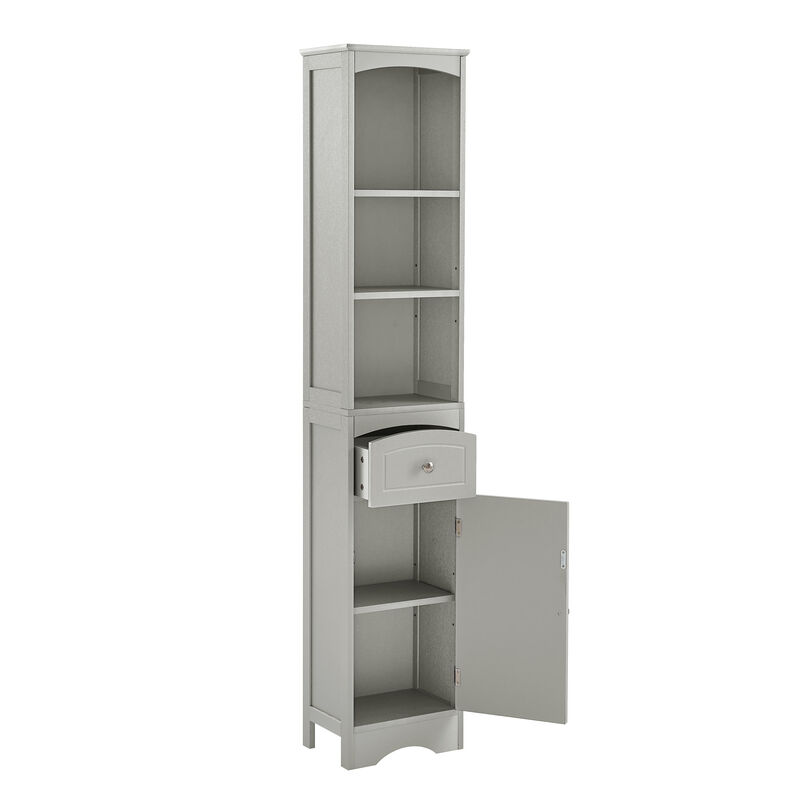 Whisen Verticle Bathroom Cabinet, Freestanding Storage Cabinet with Drawer and Adjustable Shelves