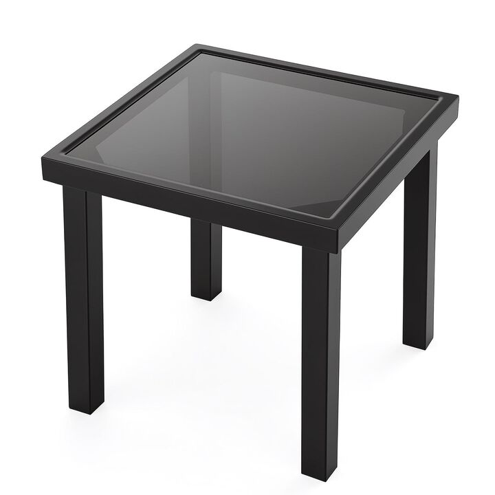 Tribesigns Outdoor Square End Table, 17.72" Patio Side Table with Water-Resistant Tempered Glass Top, Weather-Resistant Metal Side Table for Porch, Deck, Garden, Small Outdoor Coffee Table