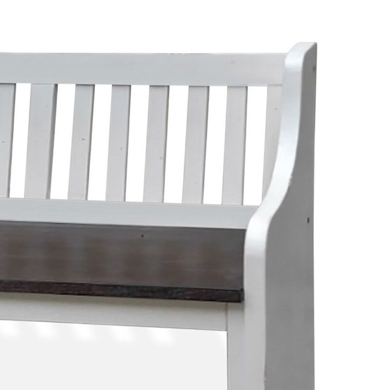 Orso Bench, Slat Back Design, White, Brown Mahogany and Mindi, 64 Inch - Benzara