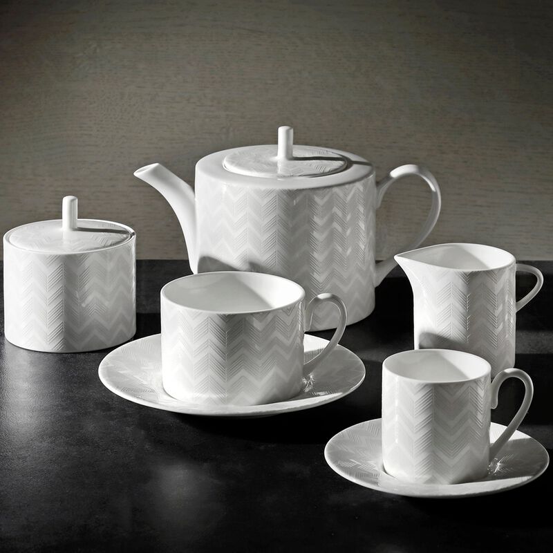 Tea Cup & Saucer ZIG ZAG WHITE Set of 6, cup diam. 3.35", H 2.36", saucer diam. 6.1" image number 2