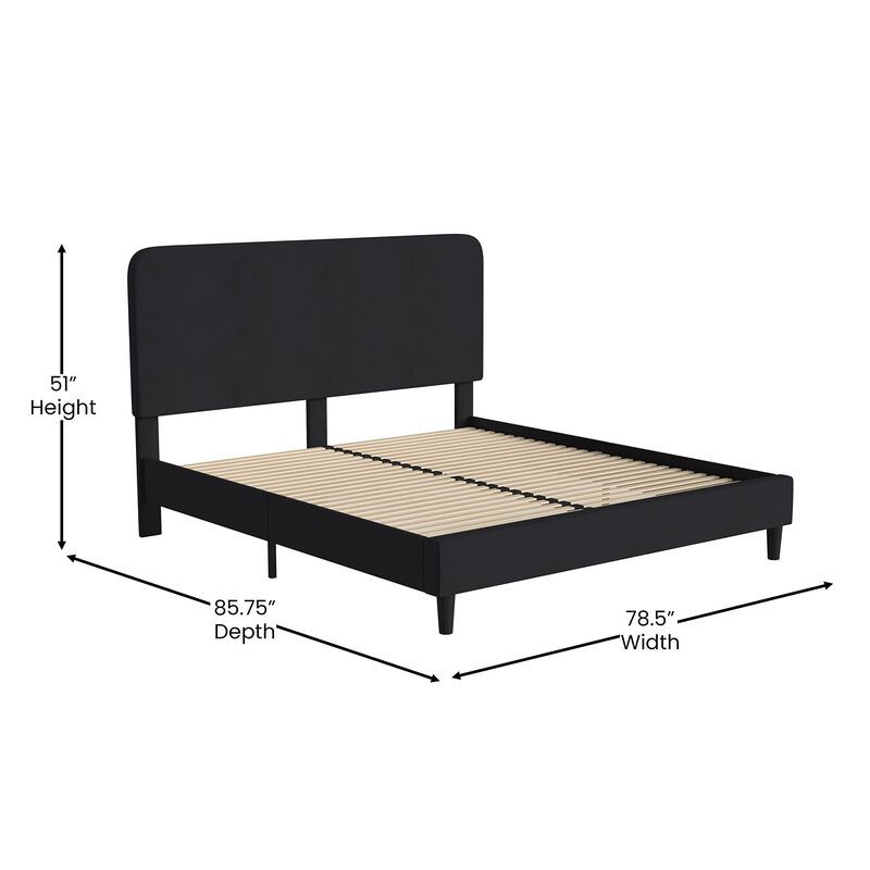 Flash Furniture Addison Platform Bed - Charcoal Fabric Upholstery - King - Headboard with Rounded Edges - Wood Slat Support - No Box Spring or Foundation Needed image number 3