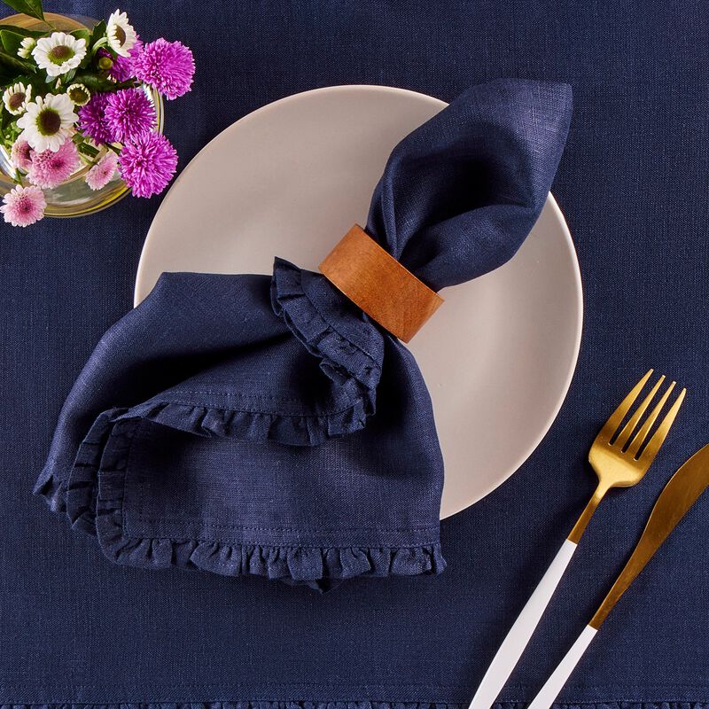 Solino Home Juliette Ruffle 100% Linen Dinner Napkins &ndash; Set of 4, 20 x 20 in, Machine Washable, Holiday and Everyday Dining