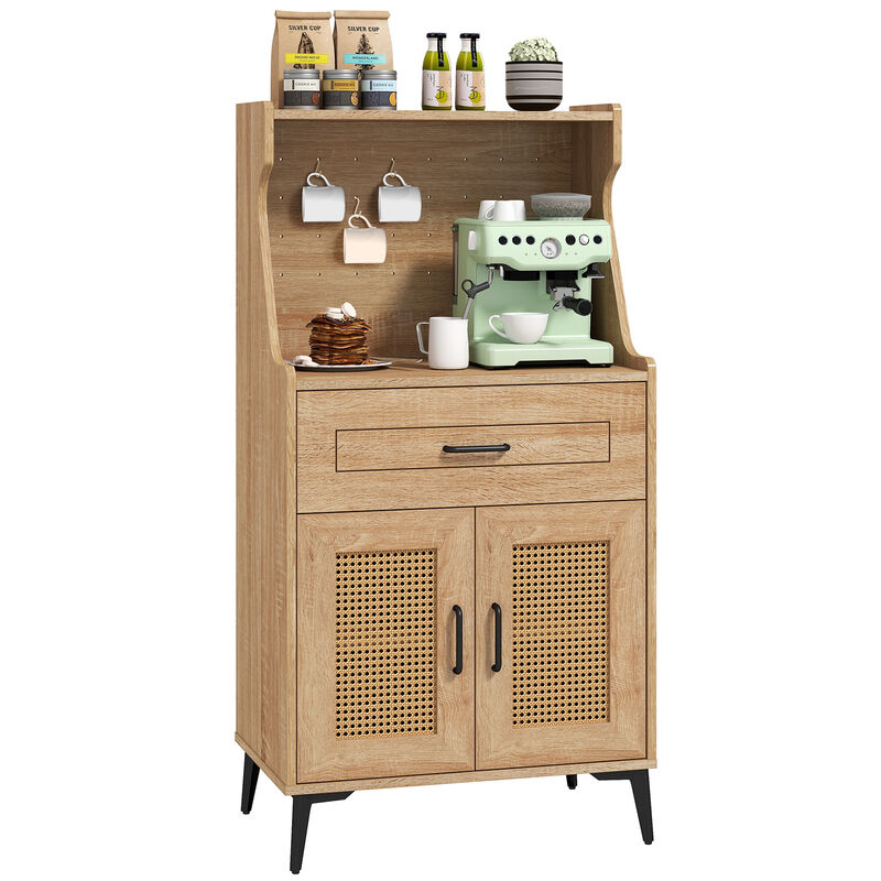 Coffee Bar Cabinet with Pegboard Storage Drawer and Adjustable Shelf