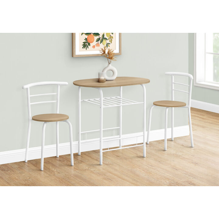 Monarch Specialties I 1209 Dining Table Set, 3pcs Set, Small, 32" L, Kitchen, Metal, Laminate, Natural, White, Contemporary, Modern