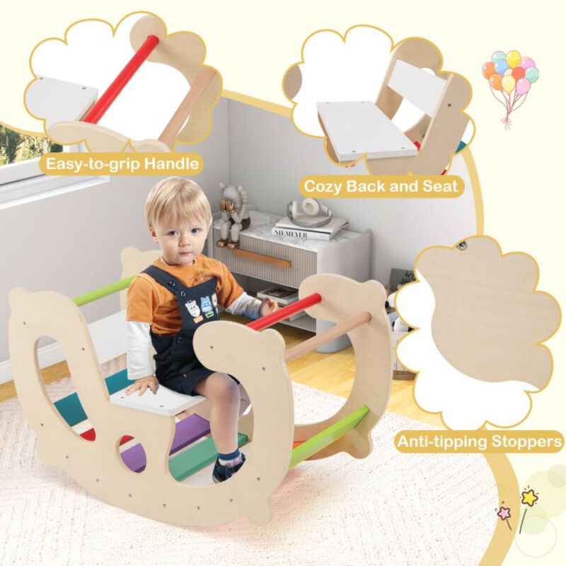 Hivvago 2-in-1 Rocking Horse Arch for Kids Montessori Climbing Toys with Arch Climber
