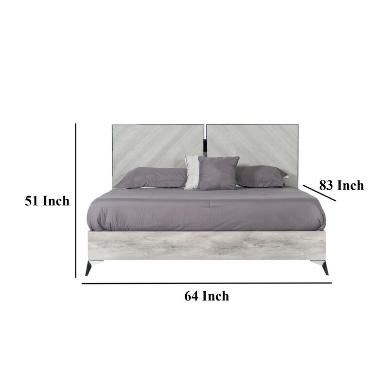 Jecky King Size Bed, Low Profile, Angled Legs, Italian Inspired Gray - Benzara