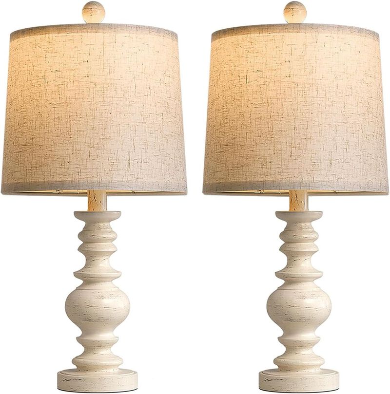 ShipItFurniture Antique White Rustic Table Lamps Twin Pack Deluxe image number 6