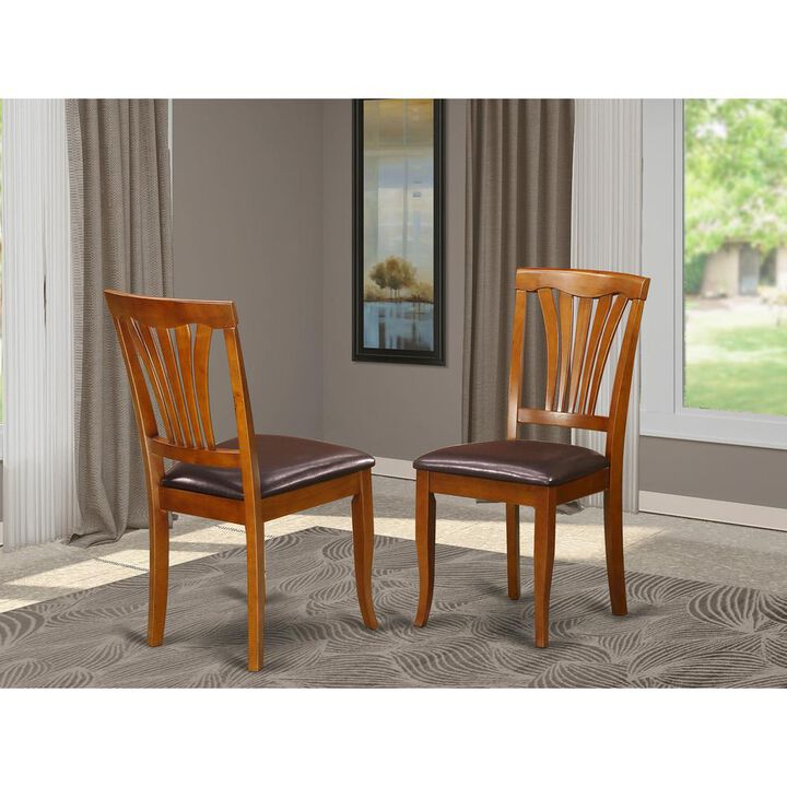 Avon kitchen dining Chair with Faux Leather Seat - Saddle Brow Finish, Set of 2