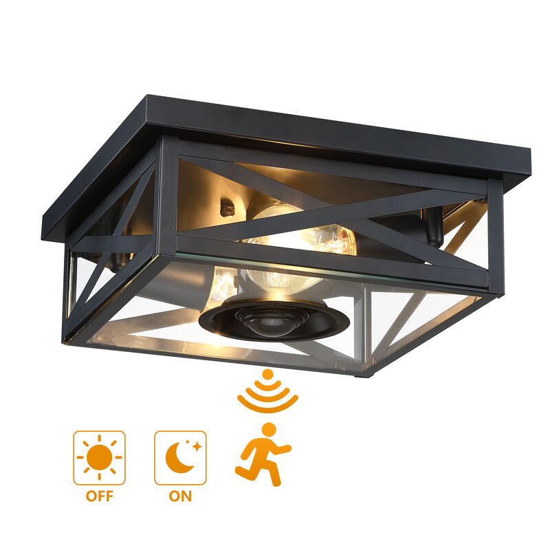 10.63" Modern 2-Light Motion Sensor Outdoor Flush Mount Light image number 1