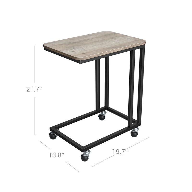 Rolling C-Shaped End Table with Metal Frame for Living Room or Bedroom