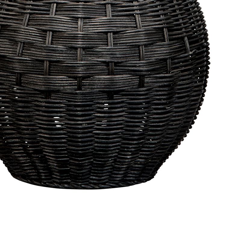Lee 23 Inch Table Lamp, Rattan Woven, Inverted Tapered Shade, White, Black-Benzara image number 3