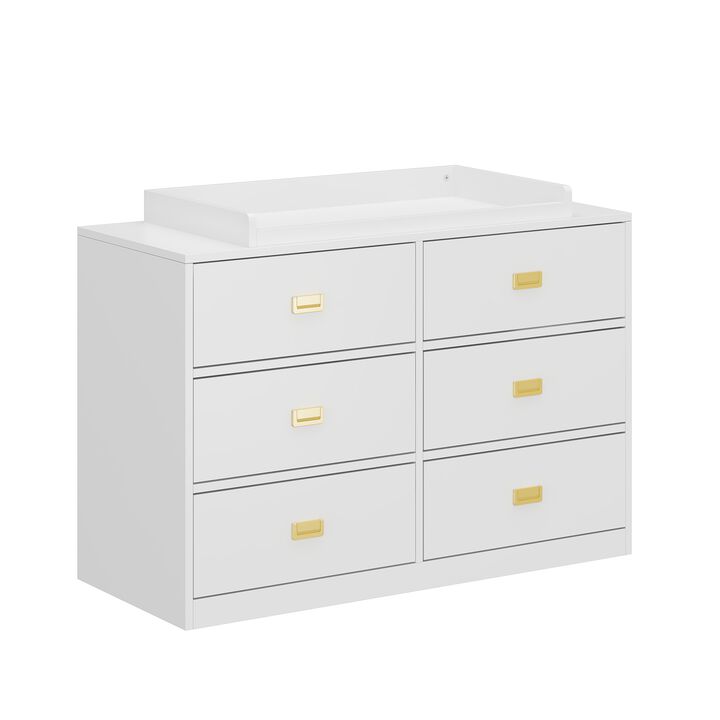 6-Drawer White Wooden Chest of Drawers Storage Dresser Freestanding Cabinet 45.3 in. W x 18.9 in. D x 30.1 in. H
