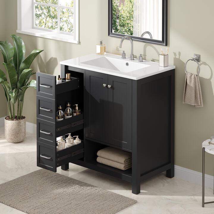 Merax Bathroom Storage Cabinet with Ceramic Basin, 2 Drawers & Door Cabinet