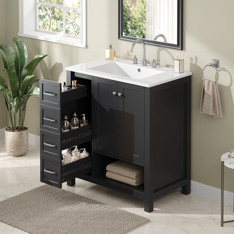 Merax Bathroom Storage Cabinet with Ceramic Basin, 2 Drawers & Door Cabinet image number 1