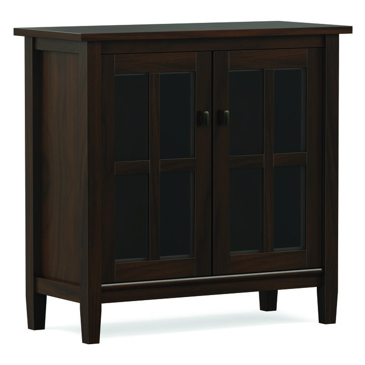 Warm Shaker SOLID WOOD 32 inch Wide Transitional Low Storage Cabinet in Tobacco Brown