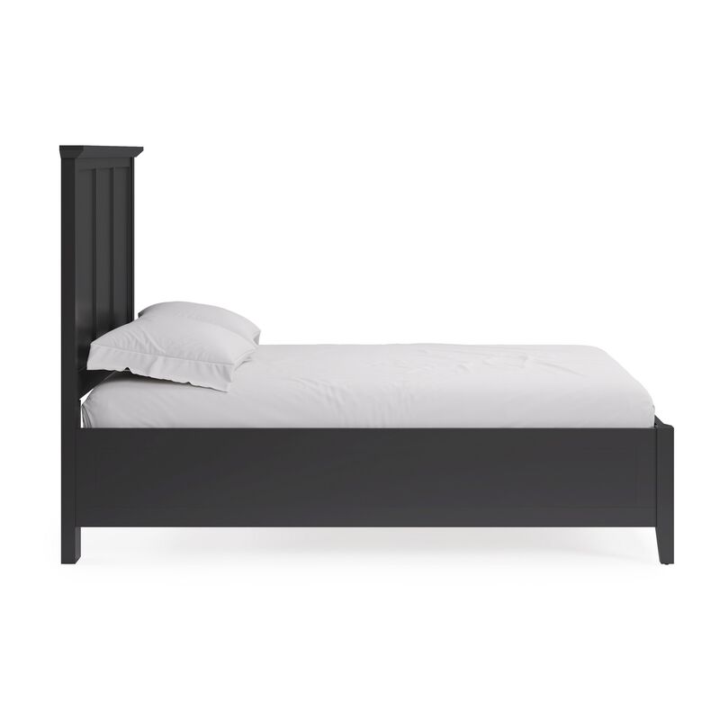 Fritz Queen Size Bed, Three Panel Design, Beveled Top, Black Solid Wood - Benzara image number 3