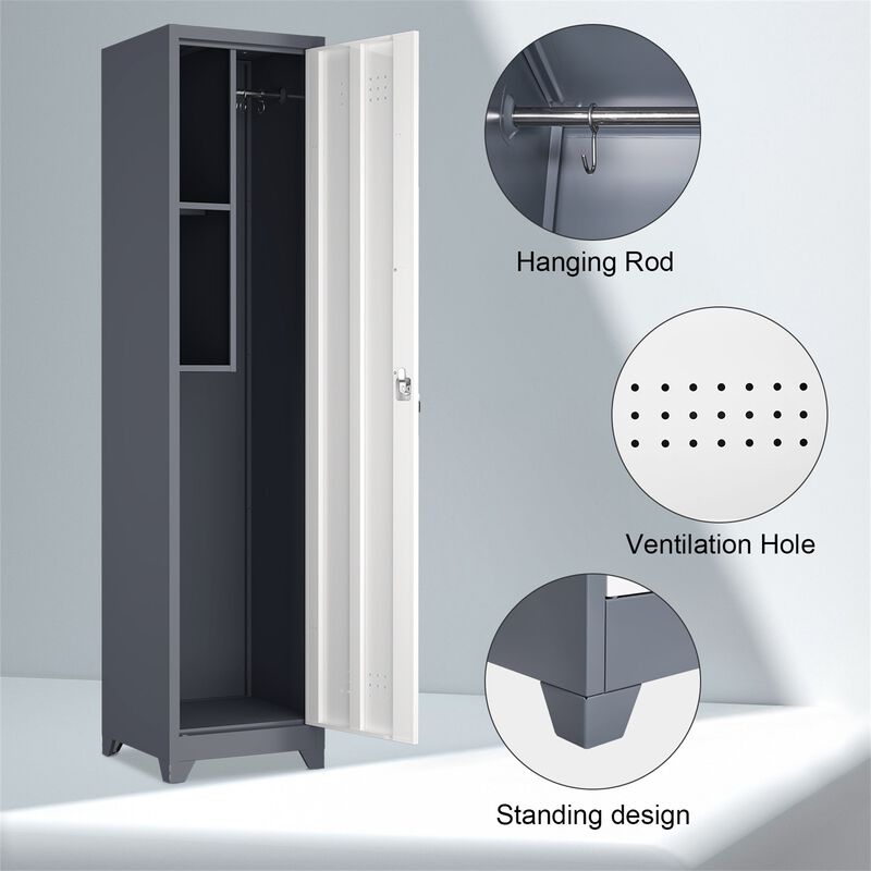 65" Narrow Broom Metal Cleaning Storage Cabinet With Hooks image number 4