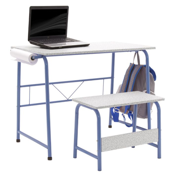 SD Studio Designs Project Center Kids Craft Table with Bench - Blue/Spatter Gray